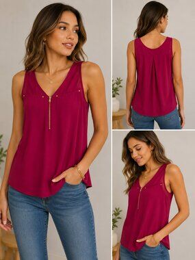 Express Fuchsia Sleeveless Zip Front Blouse Tank Top XS Stud Detail